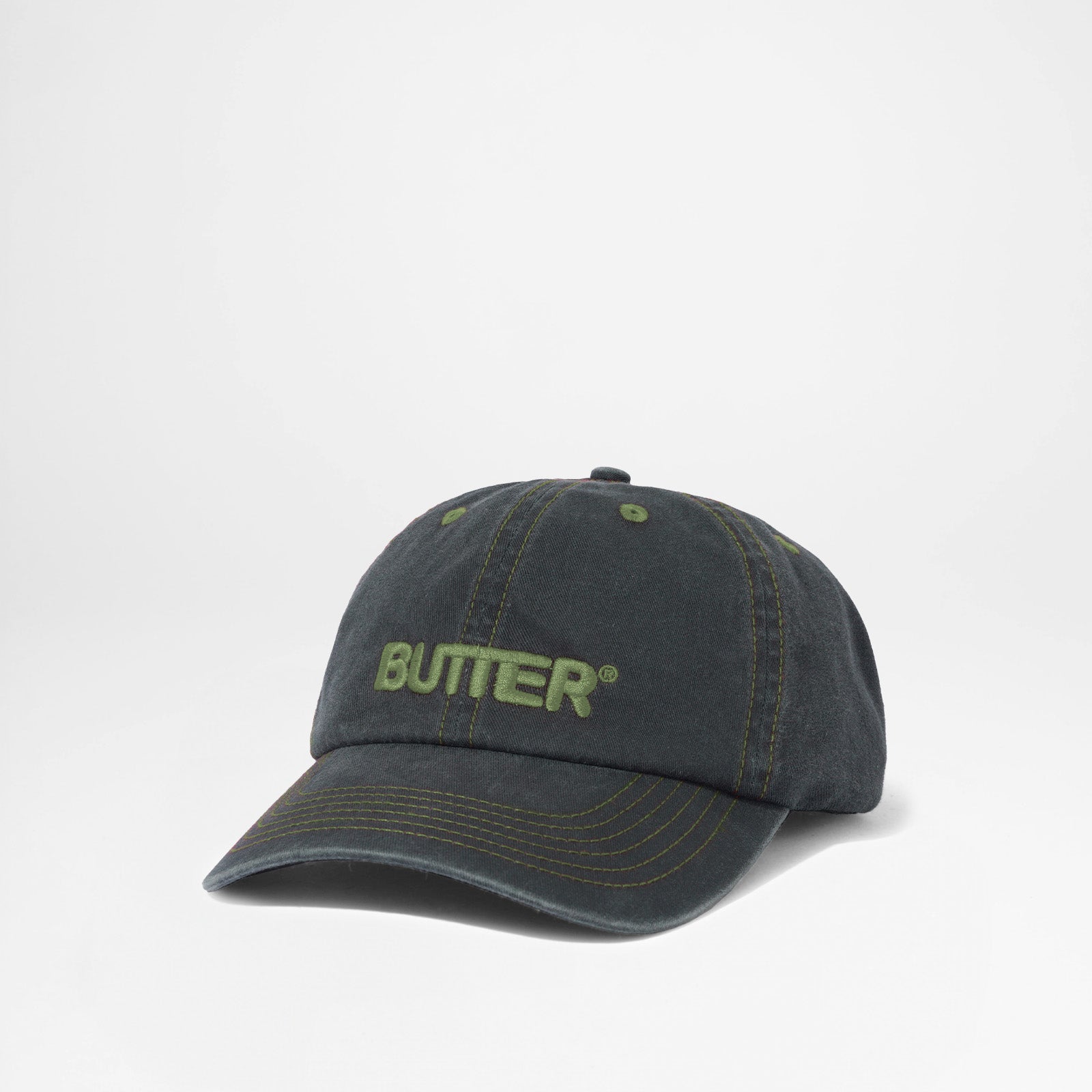 Rounded Logo 6 Panel Cap Washed Black
