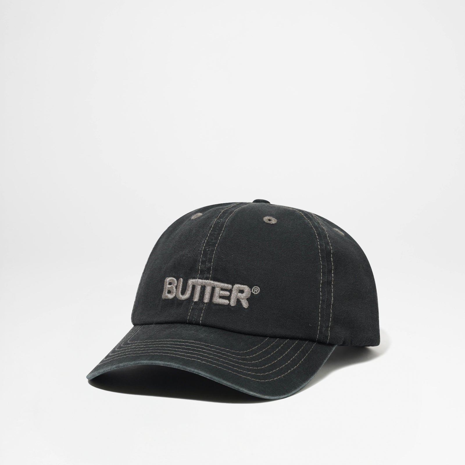 Rounded Logo 6 Panel Cap Washed Black