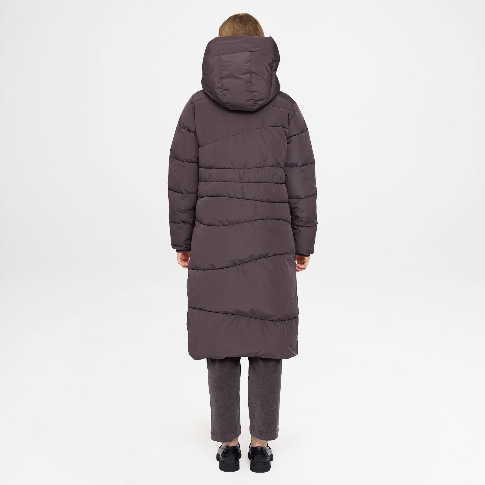 Waves Quilt Puffer Coat Eggplant