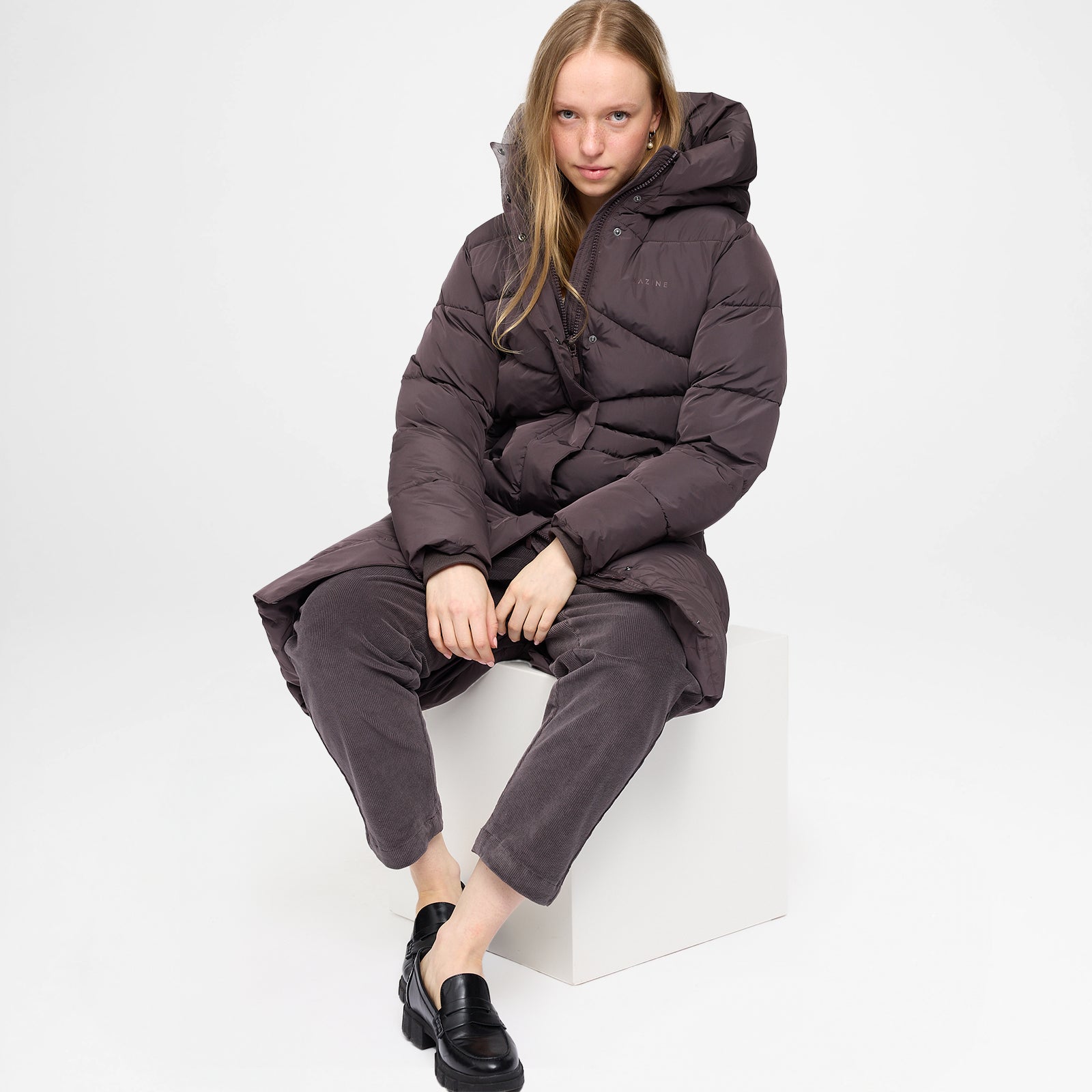 Waves Quilt Puffer Coat Eggplant