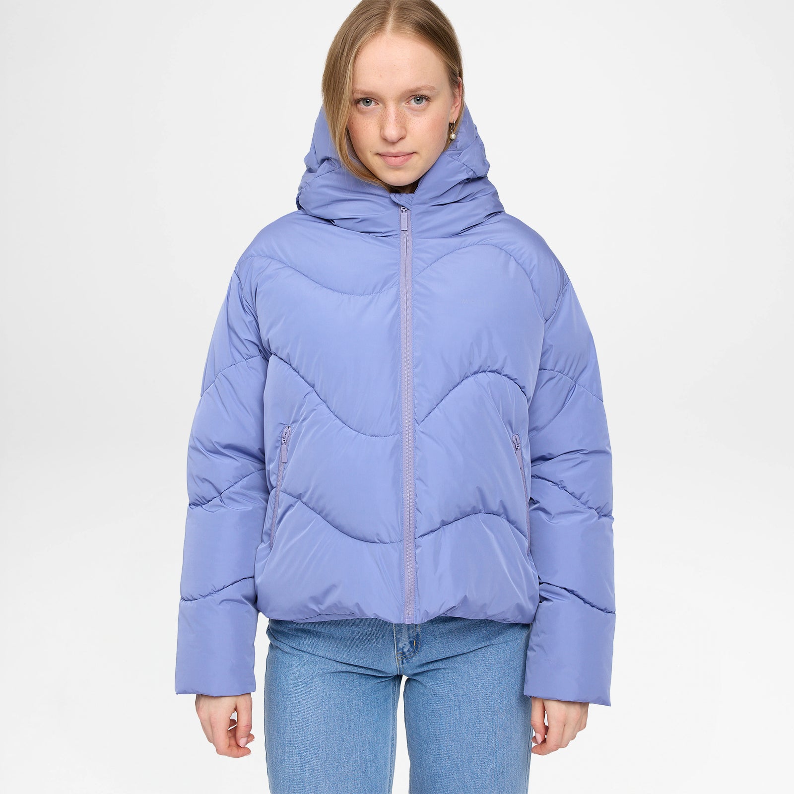 Waves Quilt Short Puffer Jacket Lavender Blue