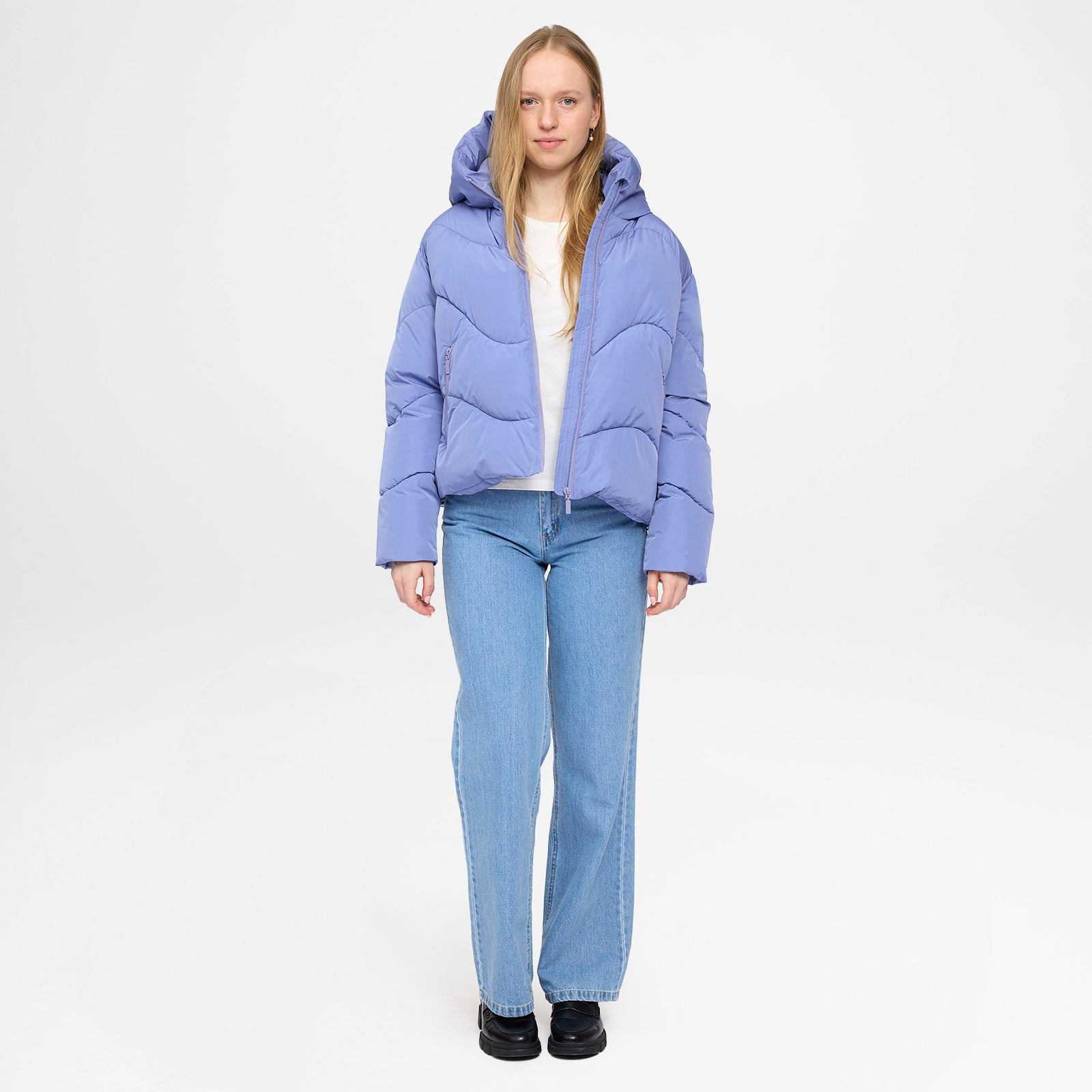 Waves Quilt Short Puffer Jacket Lavender Blue