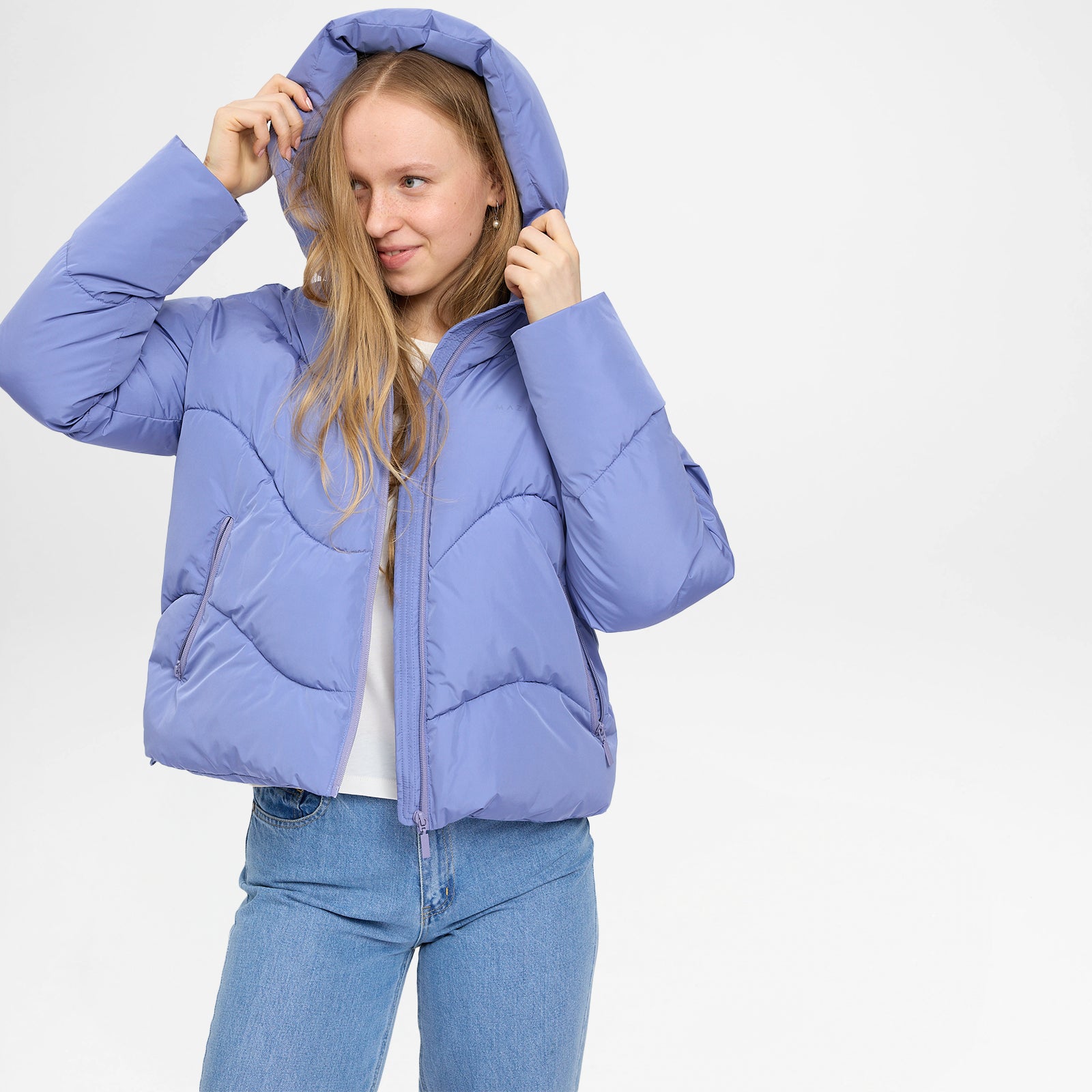 Waves Quilt Short Puffer Jacket Lavender Blue