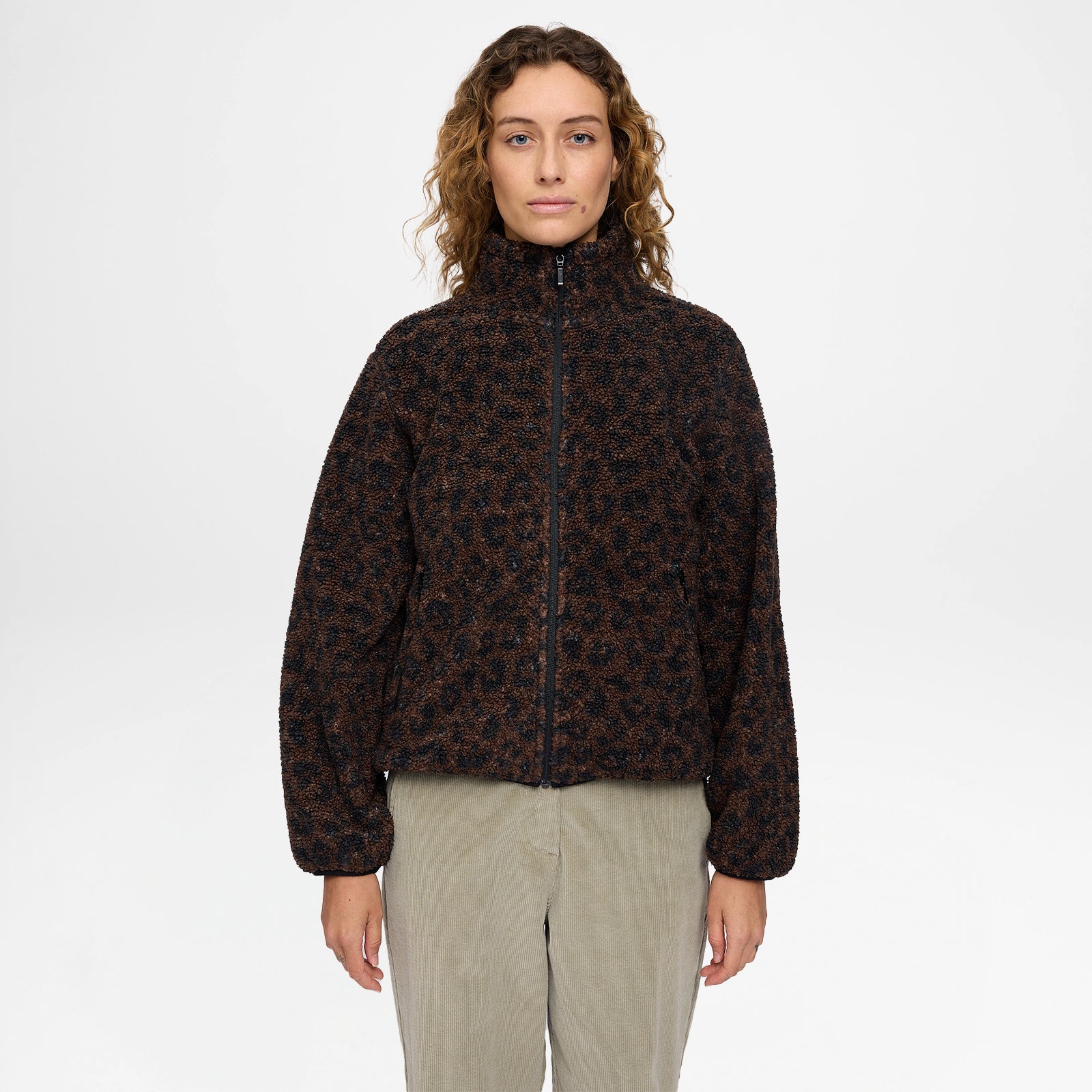 Printed Sherpa Jacket Chocolate Brown Printed