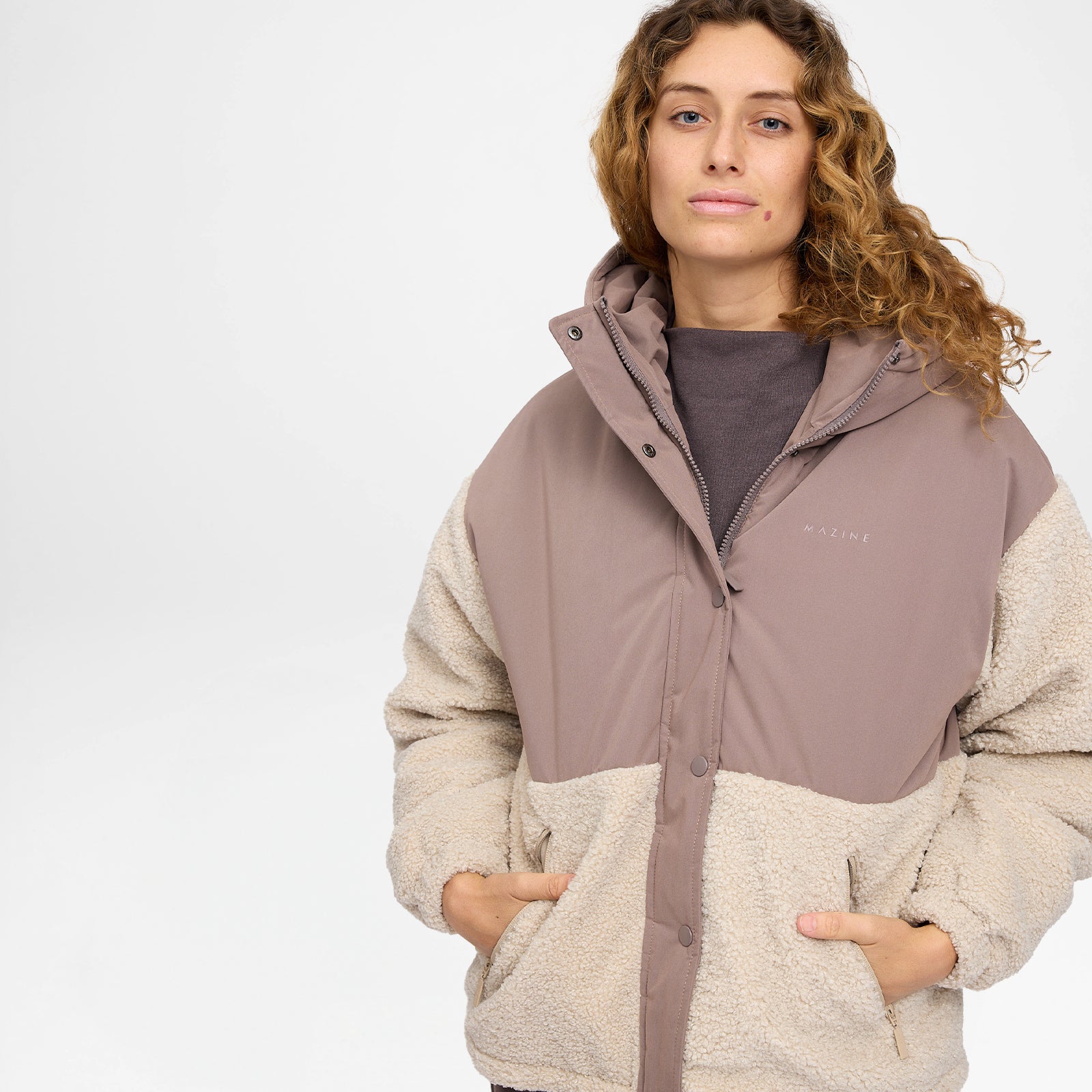 Fabric Blocking Jacket Grey Brown Natural