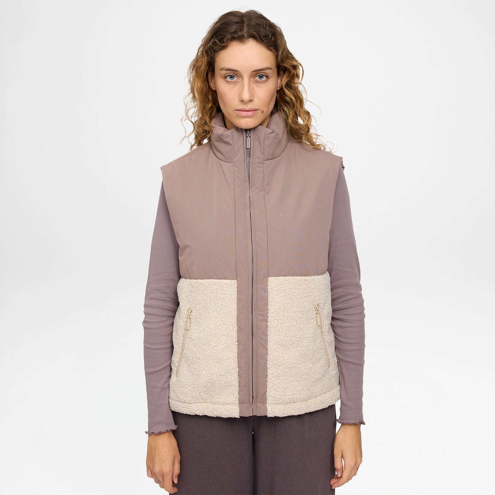 Fabric Blocking Vest Grey Brown Natural