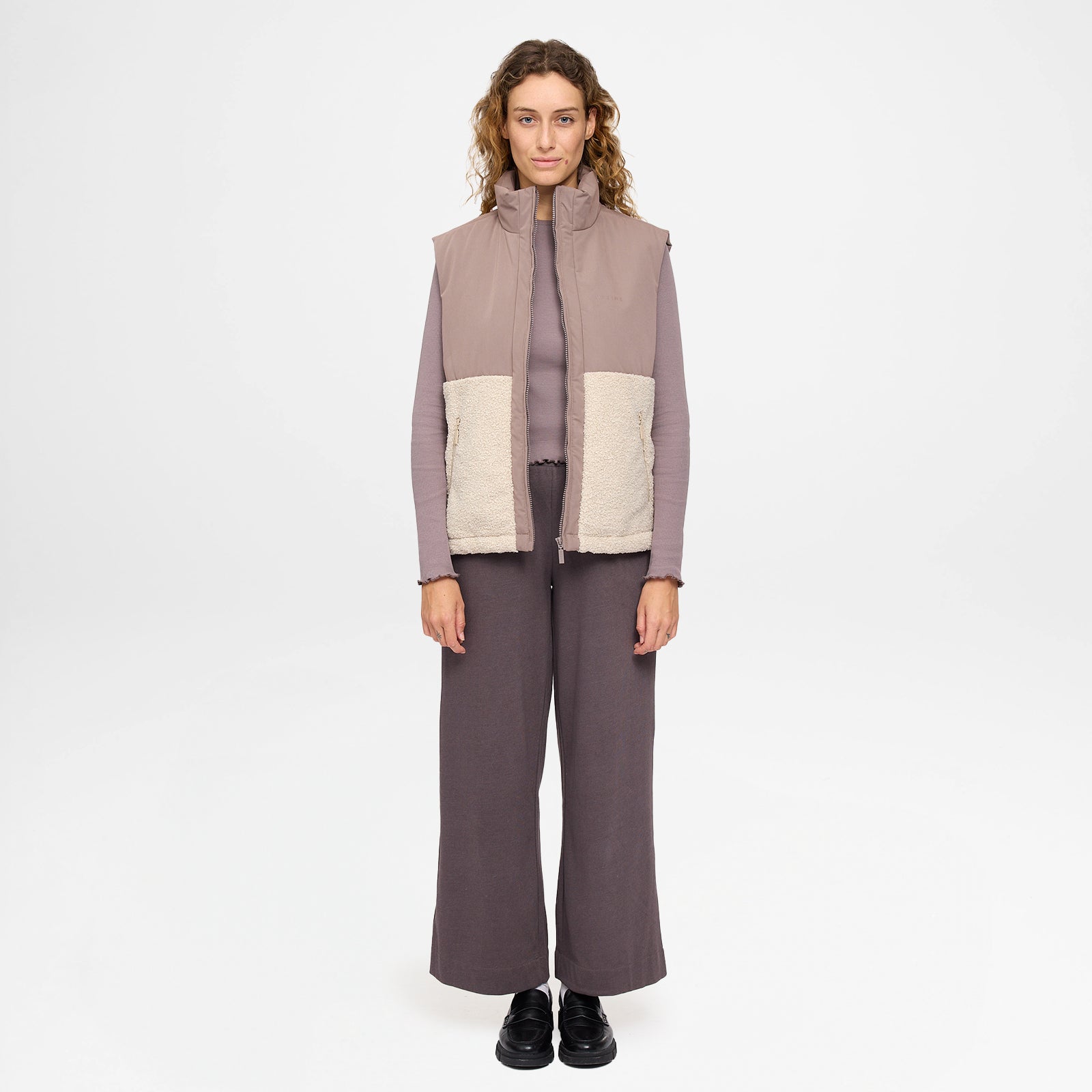 Fabric Blocking Vest Grey Brown Natural