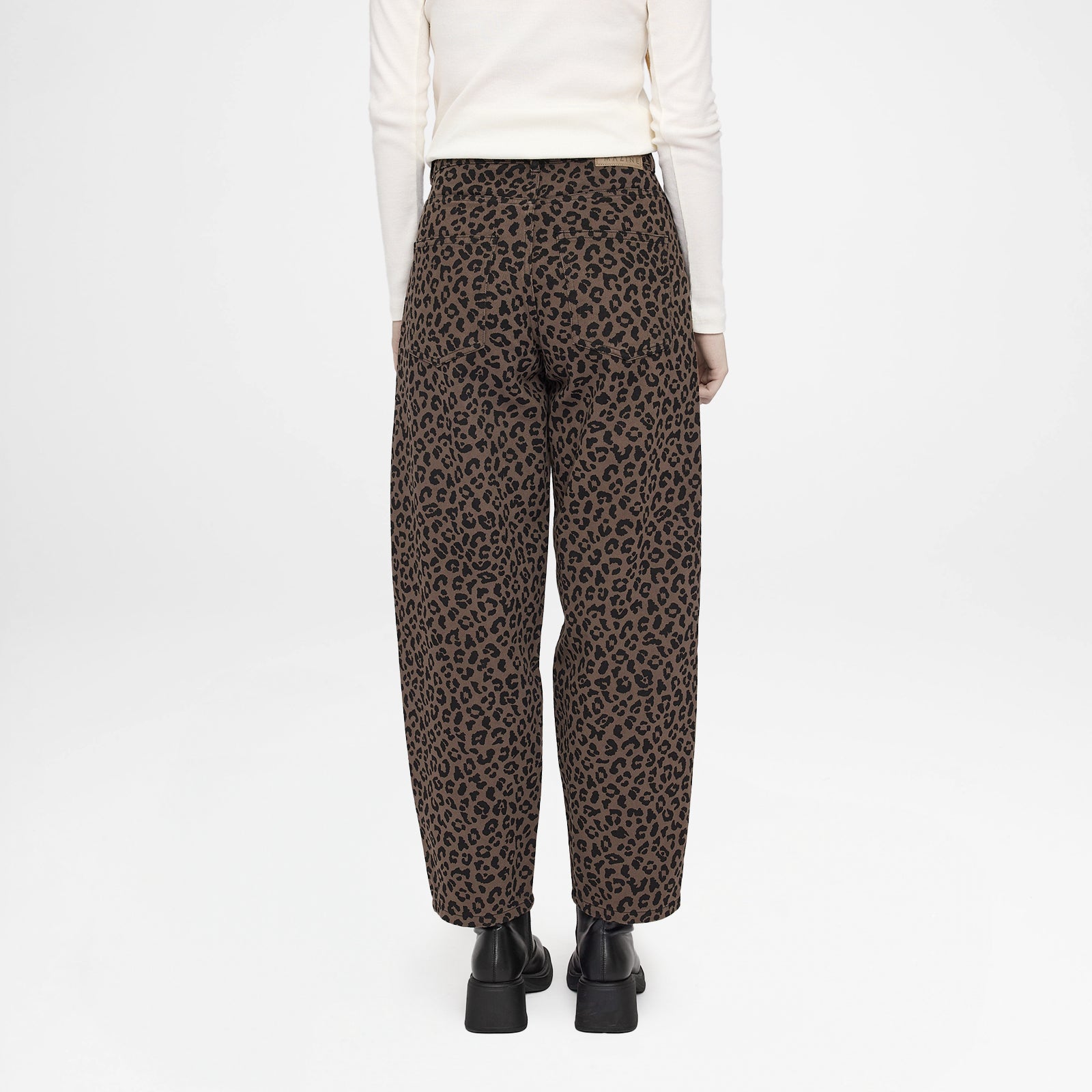 Printed Barrel Leg Denim Pants Chocolate Brown Printed