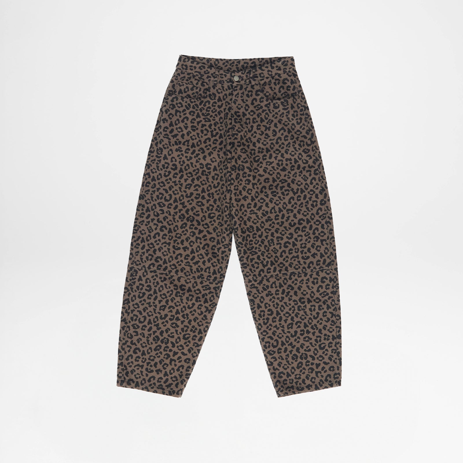 Printed Barrel Leg Denim Pants Chocolate Brown Printed