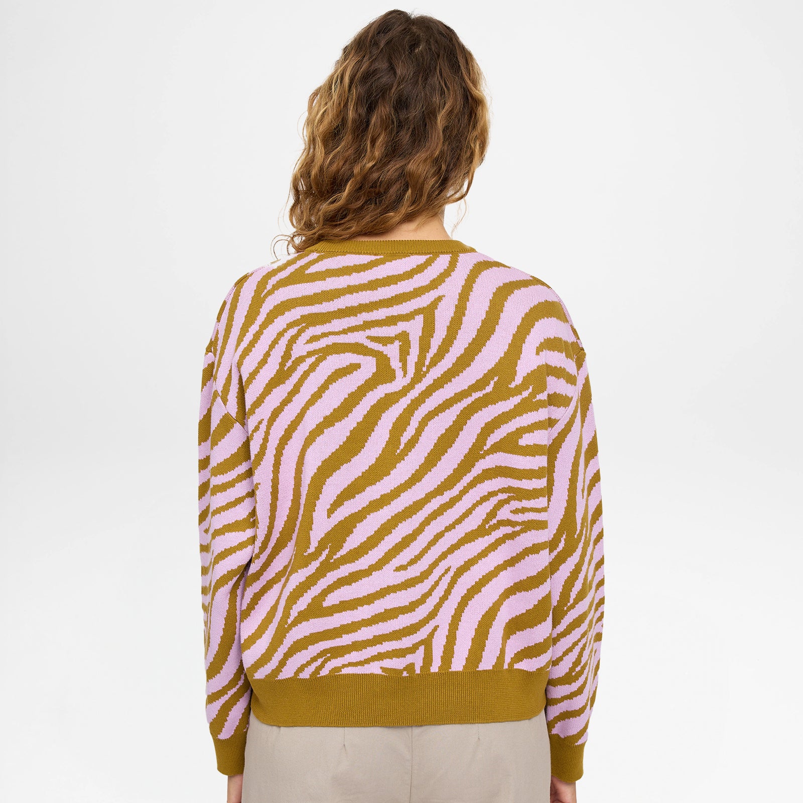 Zebra Jacquard Knit Jumper Golden Olive Orchid