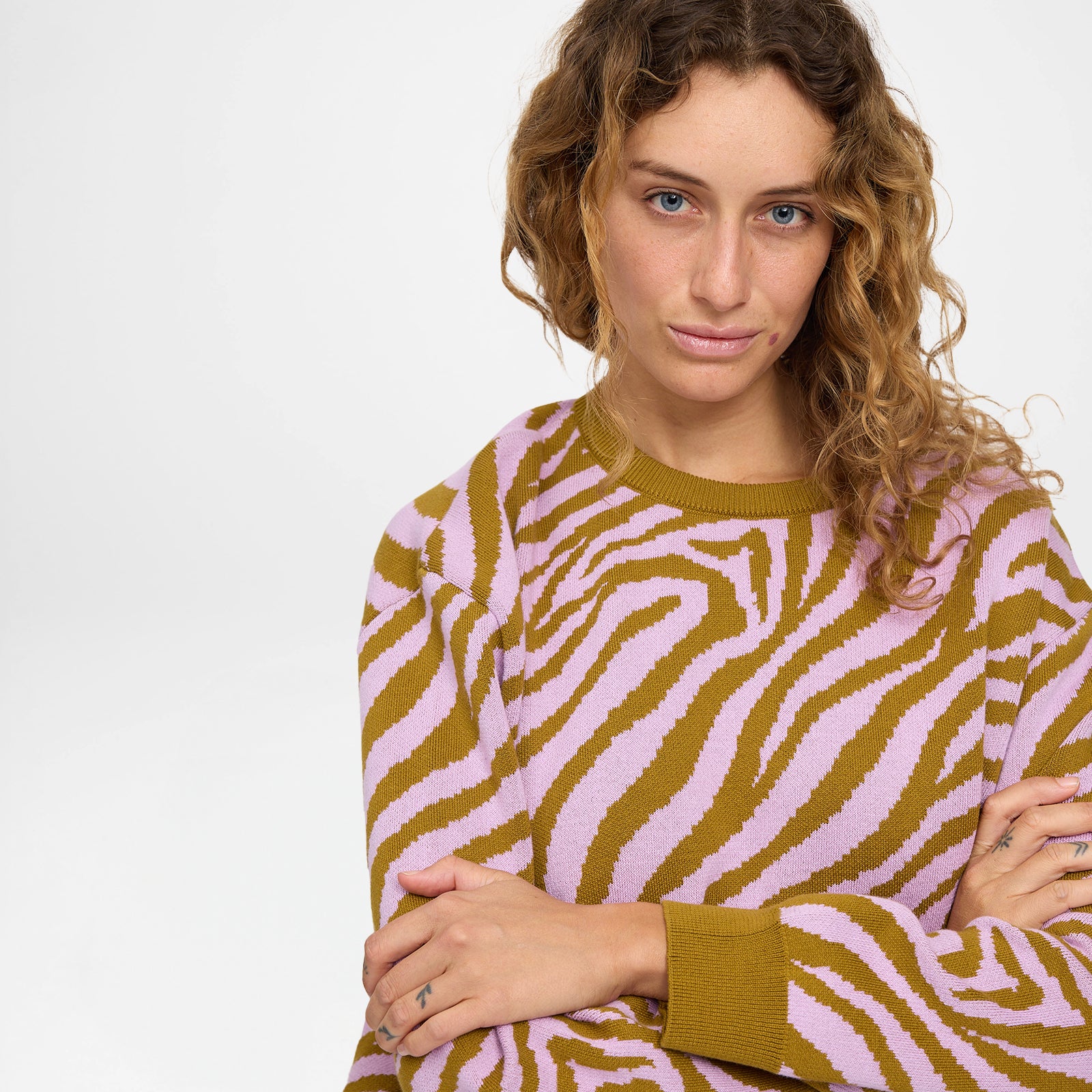 Zebra Jacquard Knit Jumper Golden Olive Orchid